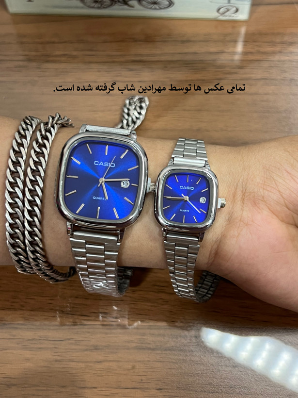 ساعت مچی کاسیو اولدمانی بند استیل صفحه آبی (مردانه / زنانه/ ست)